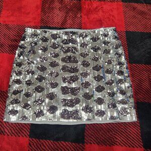 Express Sequin Skirt Black/Silver/Gray Size Extra Small